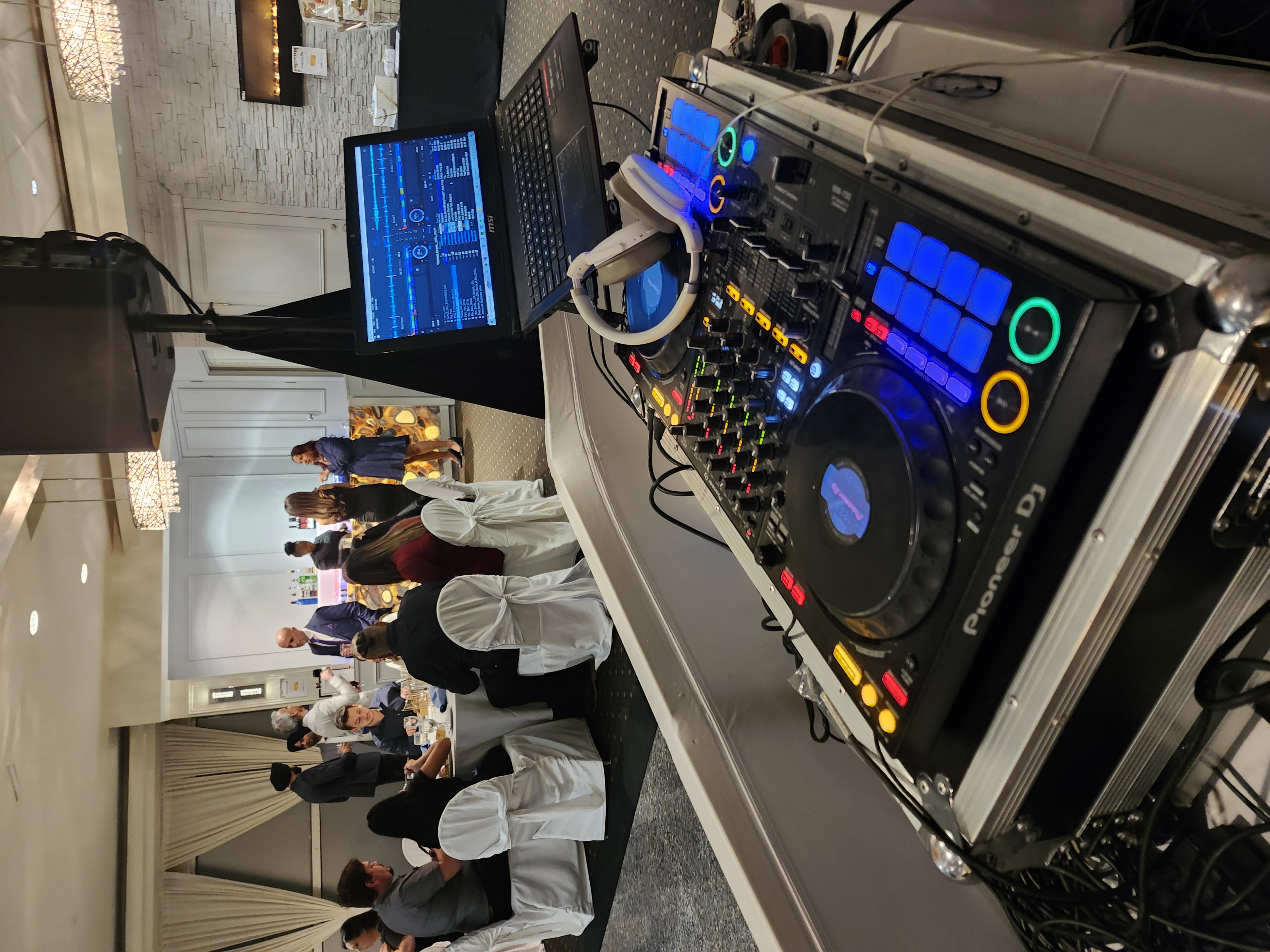 Dance floor with blue and purple lighting