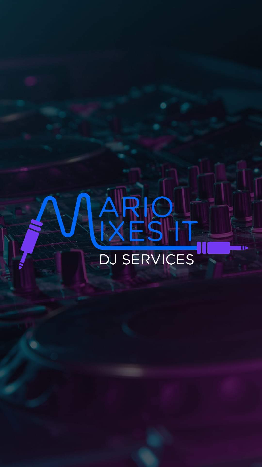 DJ booth with neon lighting